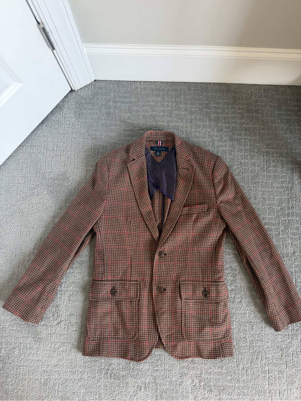 Vintage Tommy Hilfiger Brown & Red Checked Sport Coat